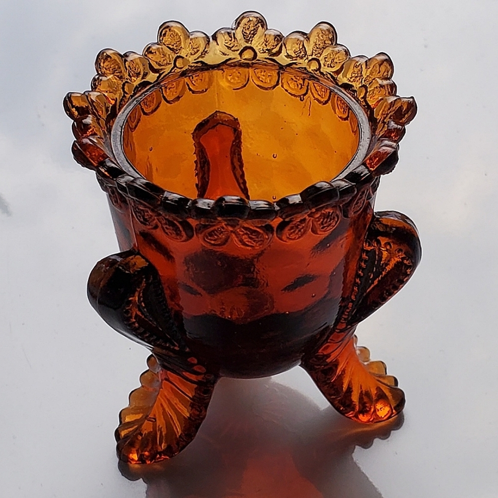 Vntg "Forget Me Not" Dark Amber Toothpick Holder by Boyd 🇺🇸